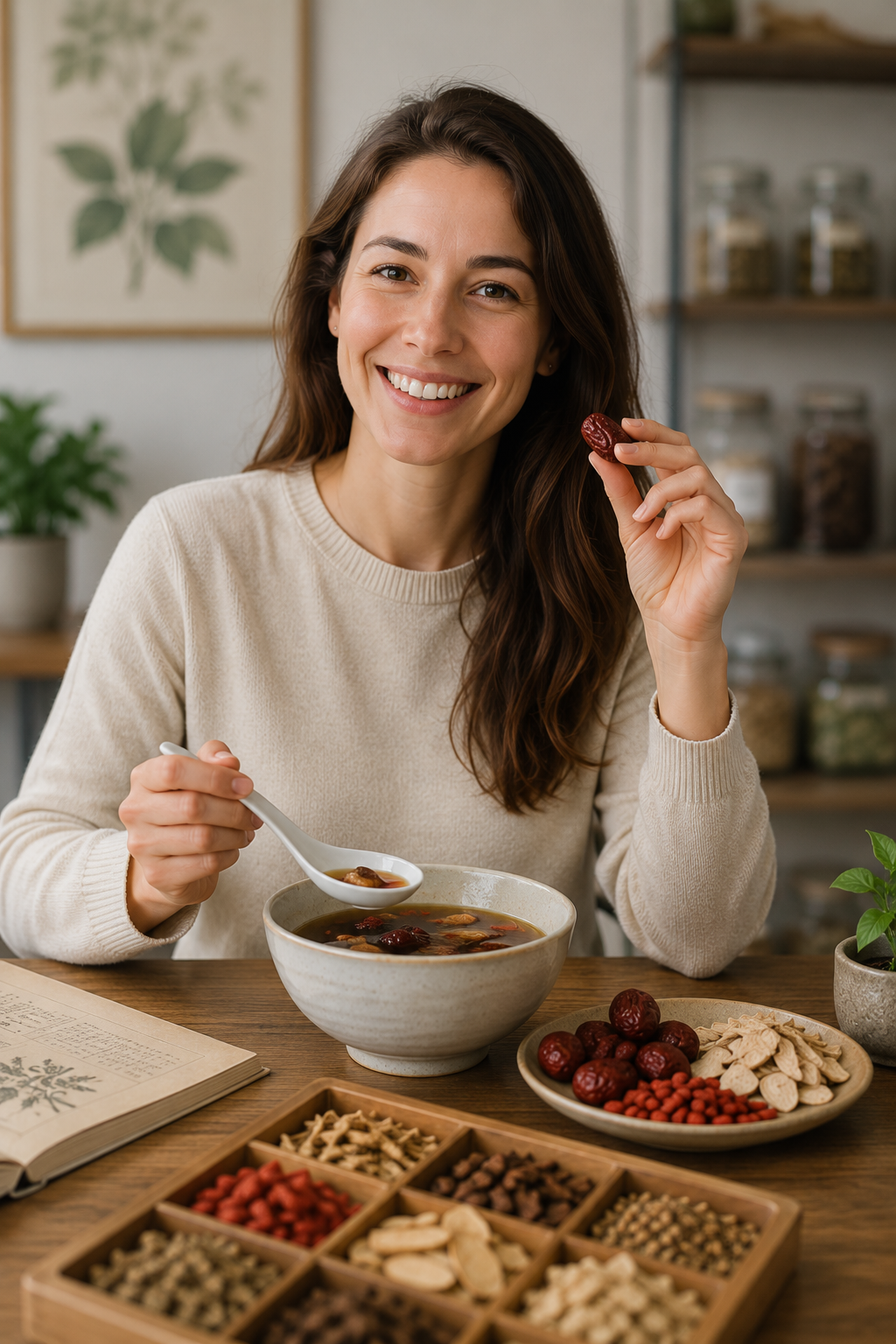 woman eating chinese herbs